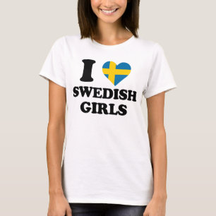 T-shirt I Love Swedish Girls Coeur Flag