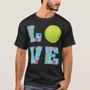 T-shirt I Love Tennis Tennis Amateurs Cadeaux Floraux