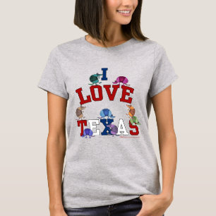 T-shirt I Love Texas-Colorful Armadillos