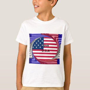 T-shirt I Love U.S.A. Swirl : Patriotic Heart Art Imprimer