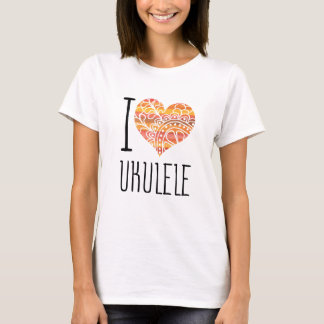 T-shirt I Love Ukulele Orange Mandala Heart