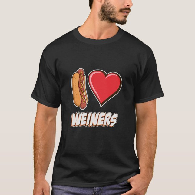 T-shirt I Love Weiners Hotdog Amateurs Chiot Coeur Chiot D (Devant)