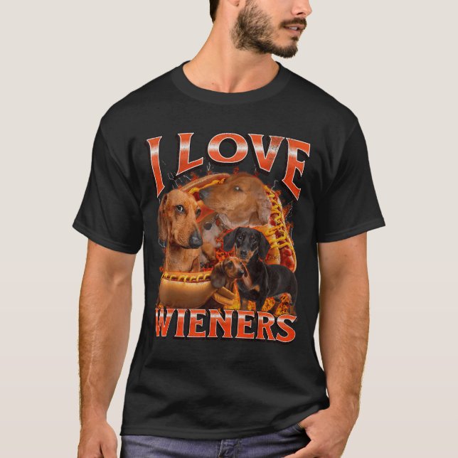 T-shirt I Love Wieners Funny Offensive Dachshund Bootleg G (Devant)