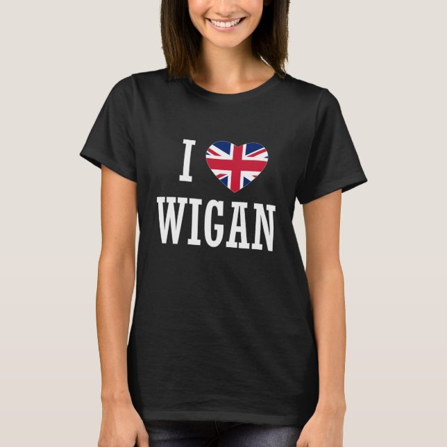 T-shirt I Love Wigan England Union Jack Flag Heart English (Devant)