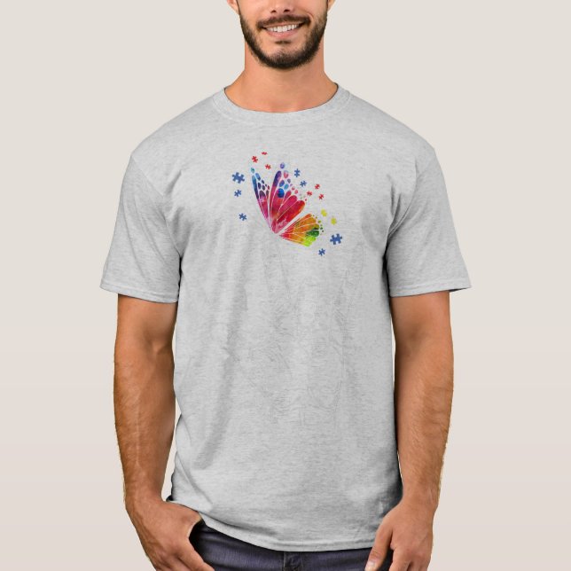 T-shirt I Love You Hand Sign Language Butterfly Puzzle Pie (Devant)