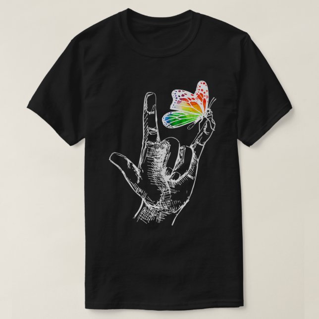 T-shirt I Love You Main Sign Language Butterfly Autism Awa (Design devant)