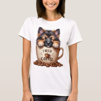T-SHIRT I NEED COFFEE AND A GERMAN SHEPHERD DOG
