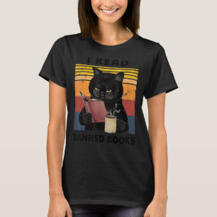 T-shirt I Read Banned Books Bookworms Vintage Black Cat
