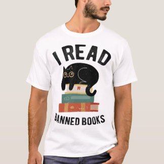 T-shirt I Read Banned Books Librarians Black Cat Bookworm