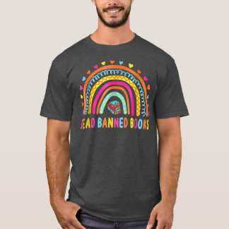 T-shirt I Read Banned Books Vintage Rainbow Reading Book L