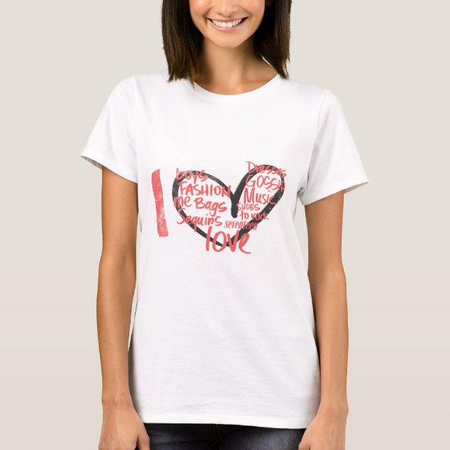 T-shirt I rose de graffiti de coeur (Devant)