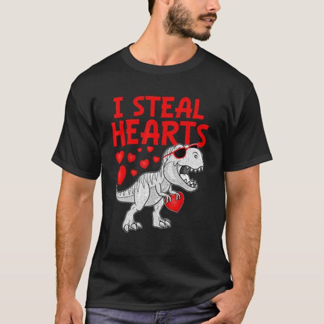 T-shirt I Steal Hearts Dinosaur T Rex Cute Baby Boys Valen (Devant)