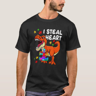 T-shirt I Steal Hearts Puzzle Autism Awareness Rex Dinosau