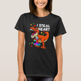 T-shirt I Steal Hearts Puzzle Autism Awareness Rex Dinosau