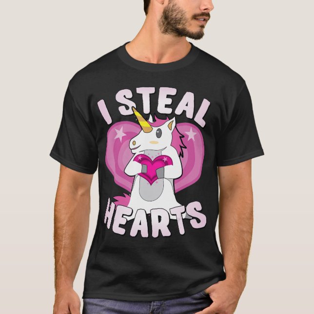 T-shirt I Steal Hearts Unicorn Valentines Day (Devant)