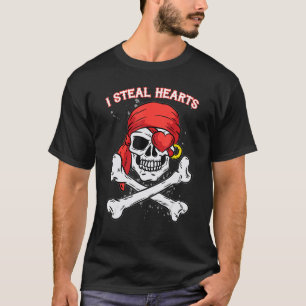 T-shirt I Steal Hearts Valentines Day Jolly roger Pirate S