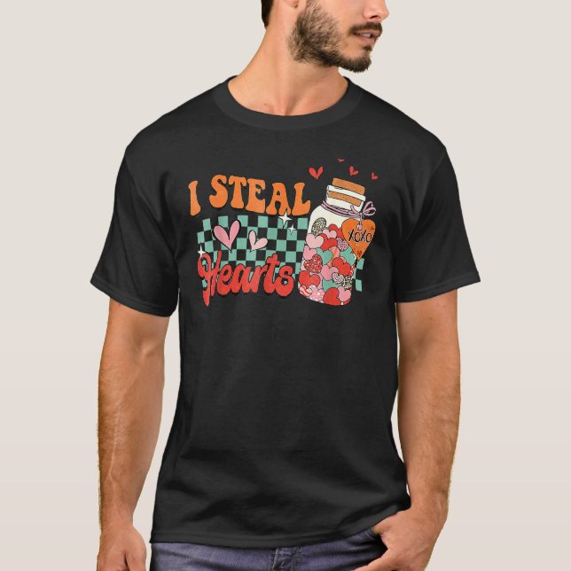 T-shirt I Steal Hearts Xoxo Retro Groovy Valentines Day Dr (Devant)