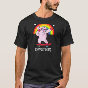 T-shirt I Support Lgbtq Pig Lgbt Drapeau Raglan