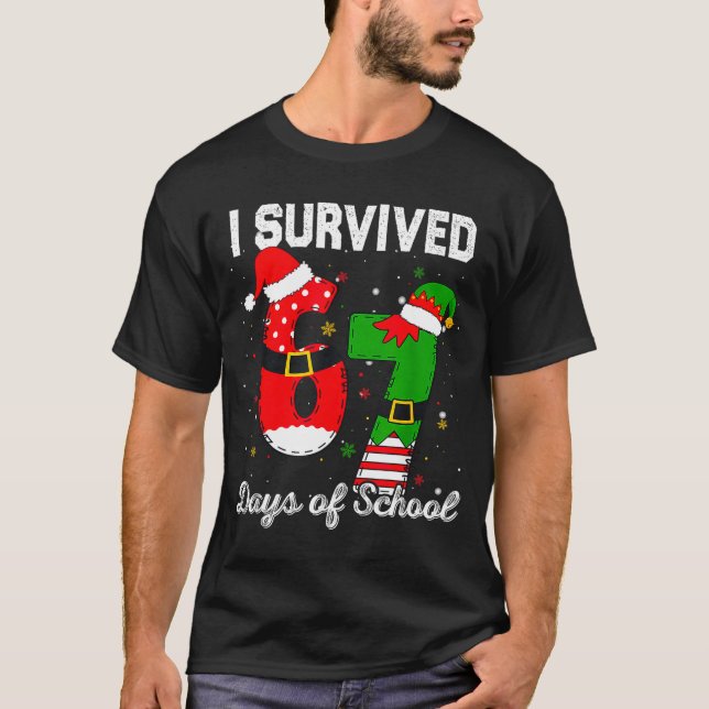 T-shirt I Survived 67 Days Of School Christmas Candy Cane  (Devant)