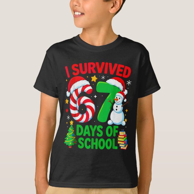 T-shirt I Survived 67 Days Of School Christmas Candy Cane  (Devant)