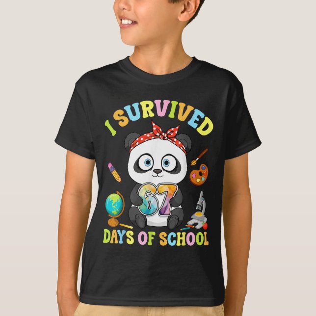 T-shirt I Survived Six Seven Days Of School Cute Panda Stu (Devant)