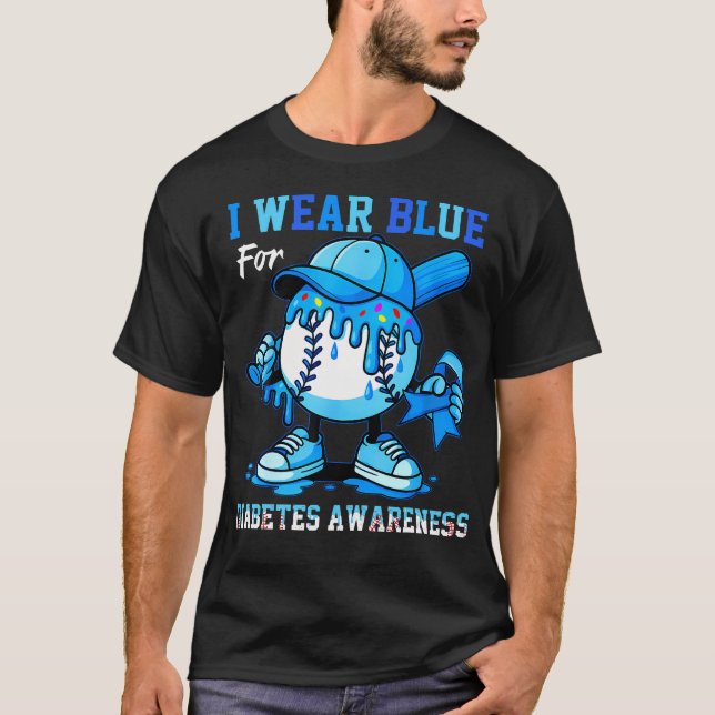 T-shirt I Wear Blue For Diabetes Awareness Baseball Drip R (Devant)