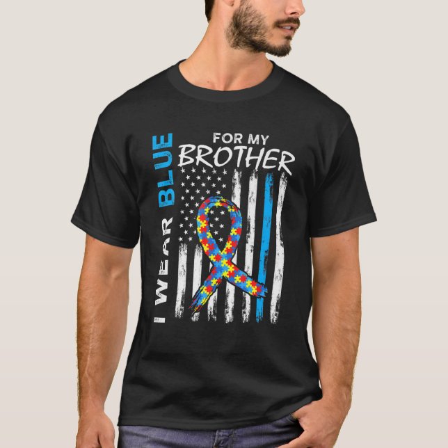 T-shirt I Wear Blue For My Brother American Flag Puzzle Pi (Devant)