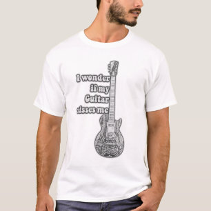 T-shirt I wonder if my guitar misses me. Black and white