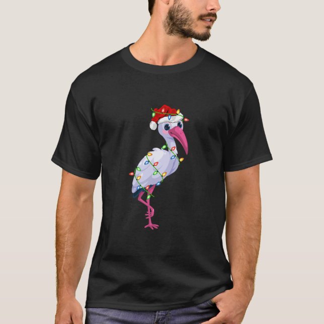 T-shirt Ibis Oiseau Amant Éclairage Xmas Santa Hat Ibis (Devant)