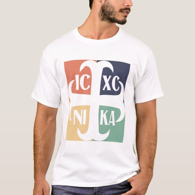 T-shirt IC XC NIKA Cross Coloré Christogram Retro Cadeau (Devant)
