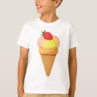 Ice cream scoops and strawberry in waffle cone