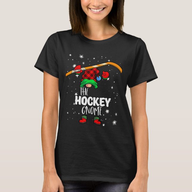 T-shirt Ice Hockey Gnome Red Buffalo Plaid Matching Family (Devant)