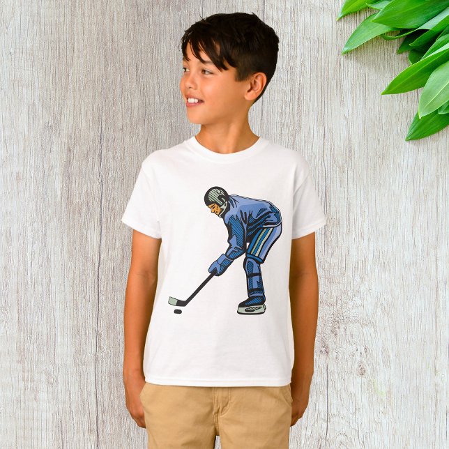 T-shirt Ice Hockey Player in Blue Uniform (Créateur téléchargé)