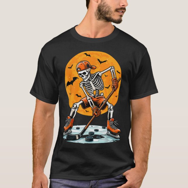 T-shirt Ice Hockey Skeleton Soky Boys Halloween Hockey Pla (Devant)
