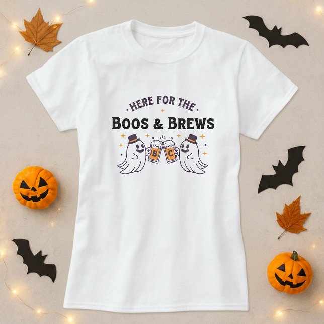T-shirt Ici pour les Boos & Brews Halloween Tee; Ghost Bee (Créateur téléchargé)