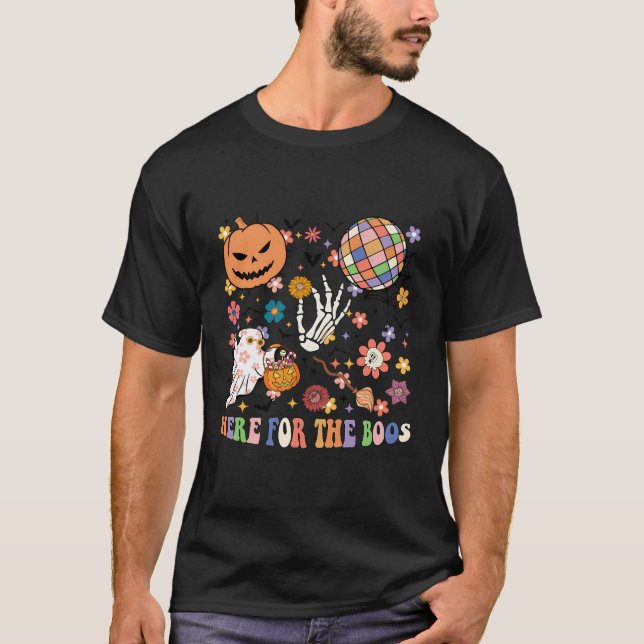 T-shirt Ici Pour Les Boos Éffrayant Halloween Skeleton P M (Devant)