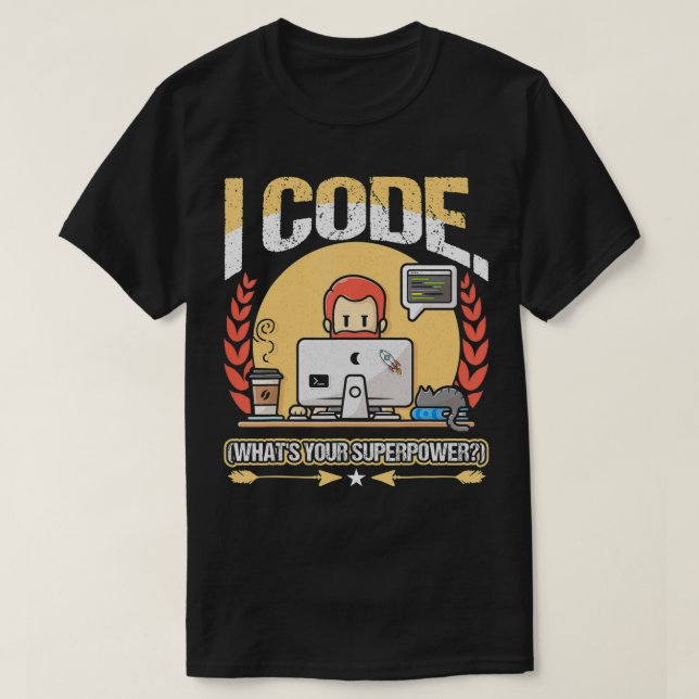 T-shirt ICode Quel est votre programmeur Superpower Nerd (Design devant)