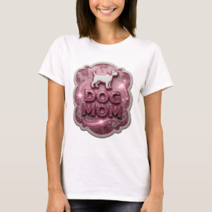 T-shirt Icône Art Textuel 3D « DOG MOM » Rose