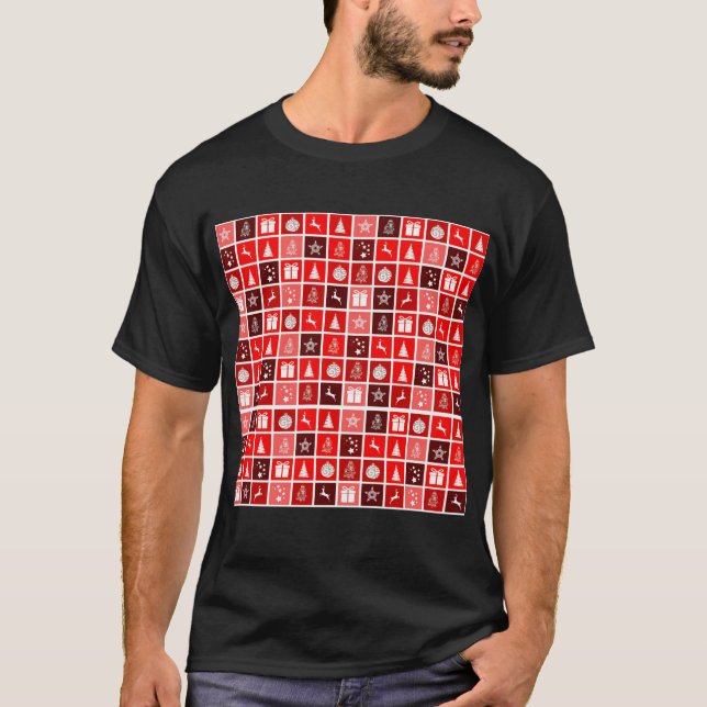 T-shirt Icône de Noël Rouge Carré Vacances Art classique (Devant)