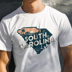 T-shirt Icône de voyage rétro graphique de Caroline du Sud