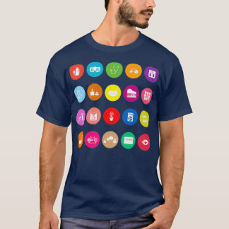 T-shirt Icônes plates Wellness sur l'arrière - plan blanc 