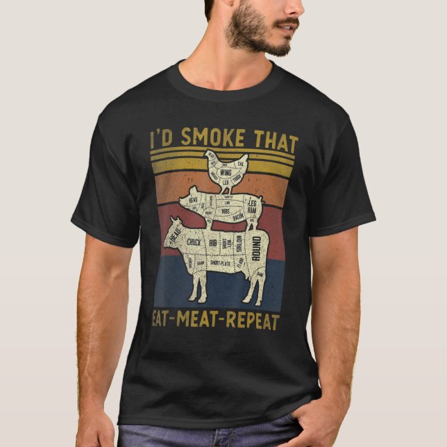 T-shirt Id Fumée Qui Mange De La Viande Répéter Le Grillag (Devant)