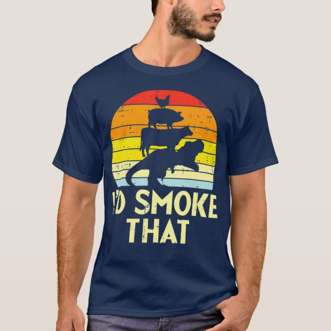 T-shirt Id Smoke That Chicken Pork Beef Tre Retro Bbq (Devant)