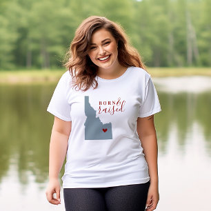 T-shirt Idaho Né et élevé Carte d'état de couleur modifi