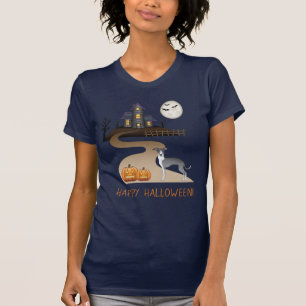 T-shirt Iggy bleu et blanc et maison hantée Halloween