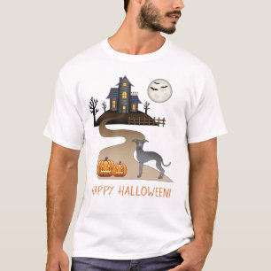 T-shirt Iggy bleu mignon chien et maison hantée Halloween