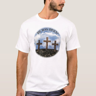 T-shirt Il Est Ressuscité 3 Croix Rudes avec la Prière du