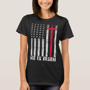 T-shirt Il est ressuscité American Flag Cross Vintage Happ