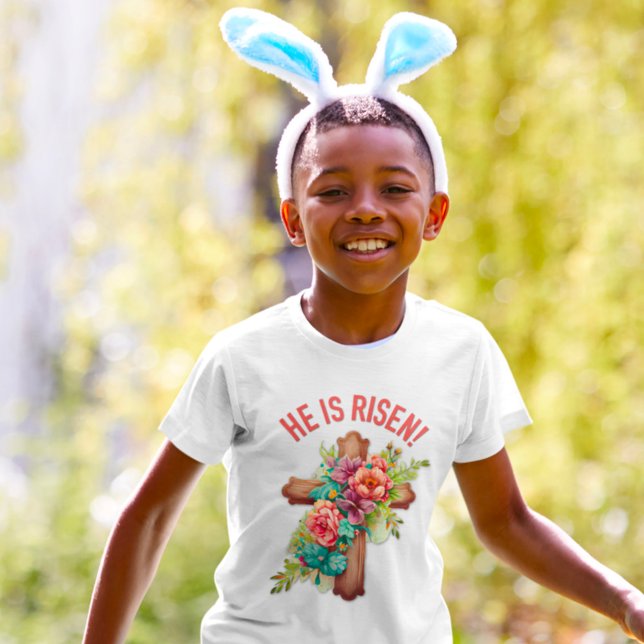 T-shirt Il est ressuscité Aquarelle de Pâques Croix floral (Créateur téléchargé)