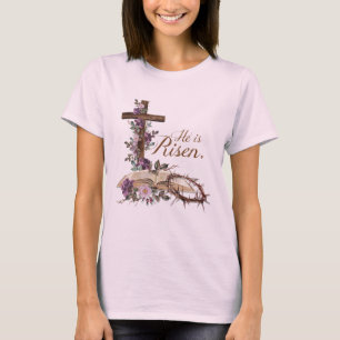 T-shirt Il est ressuscité Croix florale avec la Bible